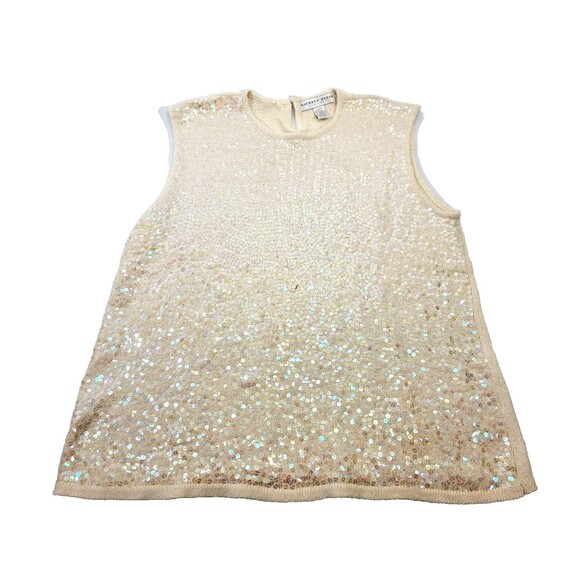 ALK Women's 22/24 Kathryn Deene Allover Sequin Sleeveless Sweater Vest Ivory GUC - Picture 1 of 6